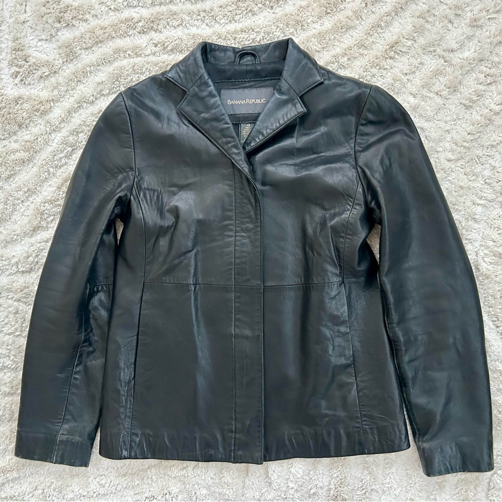 Vtg Banana Republic Black Leather Jacket